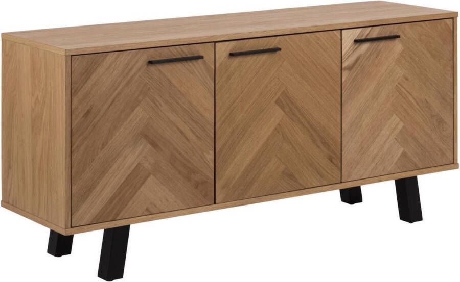 Hioshop Bright dressoir Visgraat met 3 deuren eiken decor.