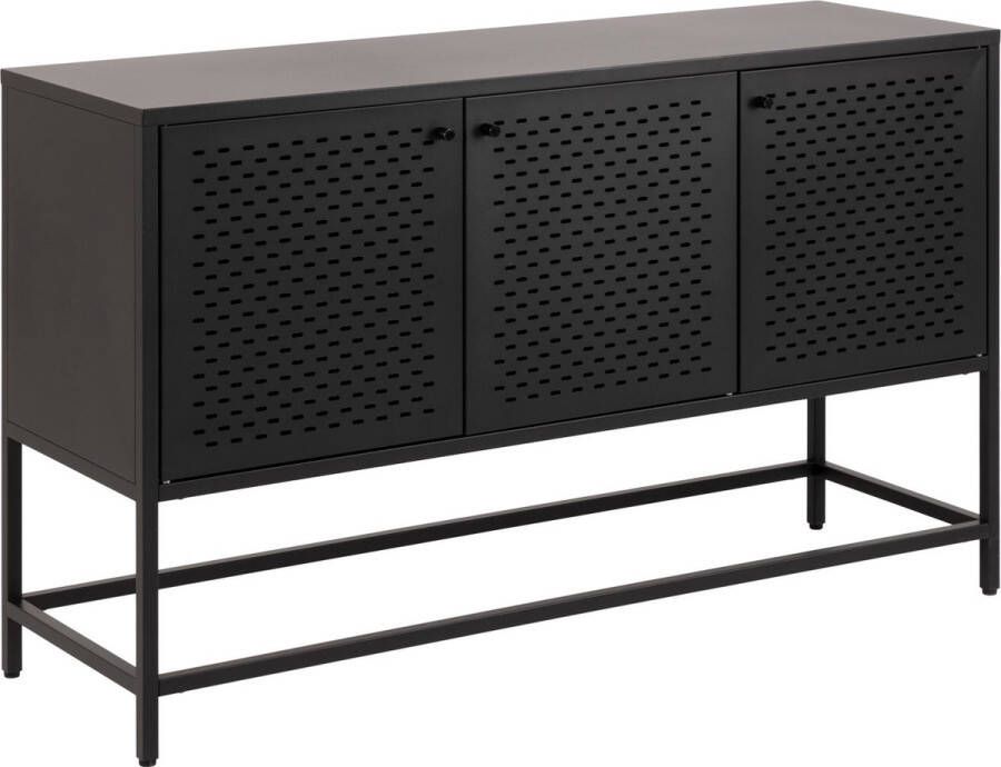 Hioshop Newbor dressoir L125 met 3 metalen gaasdeuren zwart.
