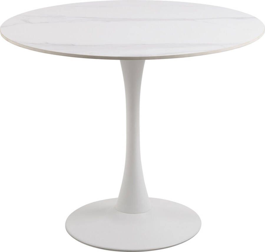 Bendt Ronde Eettafel Bistrotafel Tempest Keramiek met marmerlook 90cm Wit