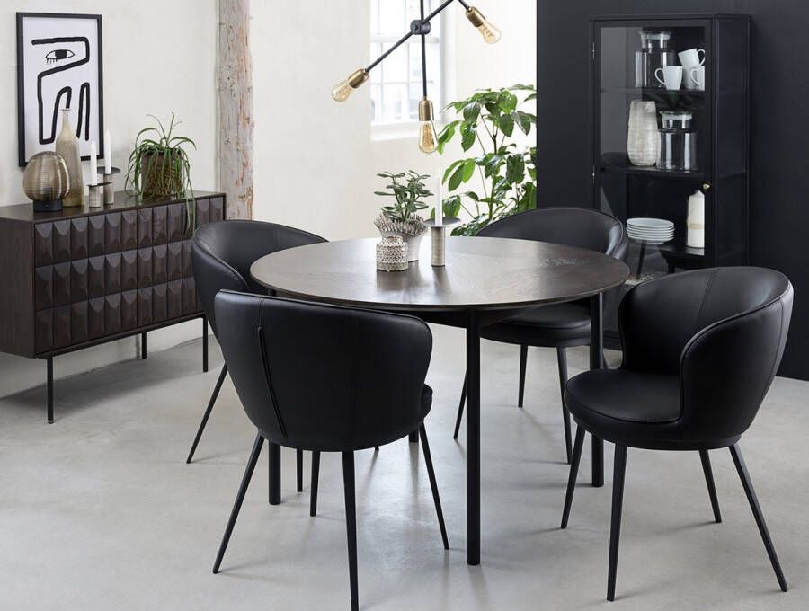 Hioshop Latina eetkamertafel diameter 120 cm espresso eiken decor.