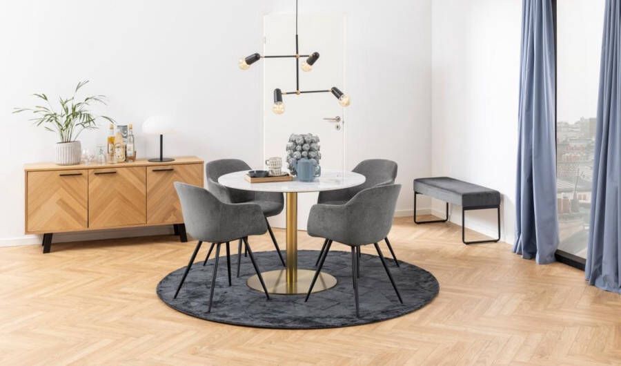 Giga Living Eettafel Menno Marmer Wit Ø105cm Gouden Onderstel