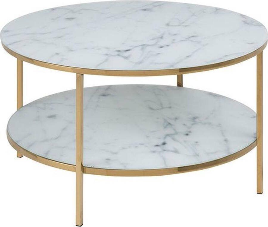 Bendt Ronde Salontafel 'Cay' Ø80cm met onderblad Wit Marmer onderstel goud
