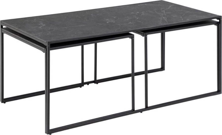 Hioshop Infana salontafel Set met 3 stuks. zwart marmerprint zwart.