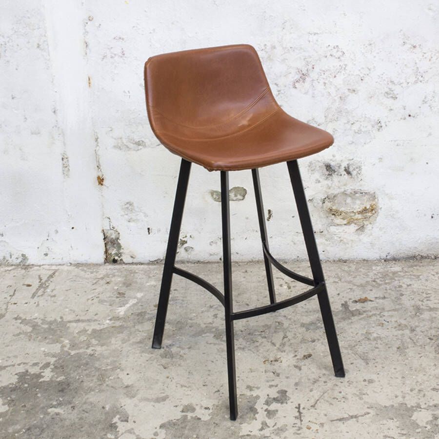Giga Meubel Barkruk Zwart Zithoogte 73cm Metaal & PU Leer Barkruk Hugo