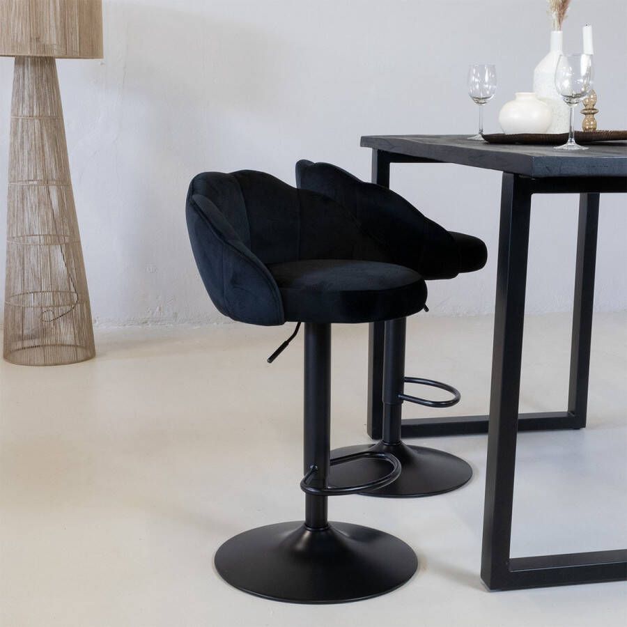Giga Meubel Barstoel Zwart Velvet Zithoogte 65-84cm Stoel Lise