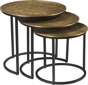 Livingfurn bijzettafel salontafel set van 3 zwart met goud industrieel