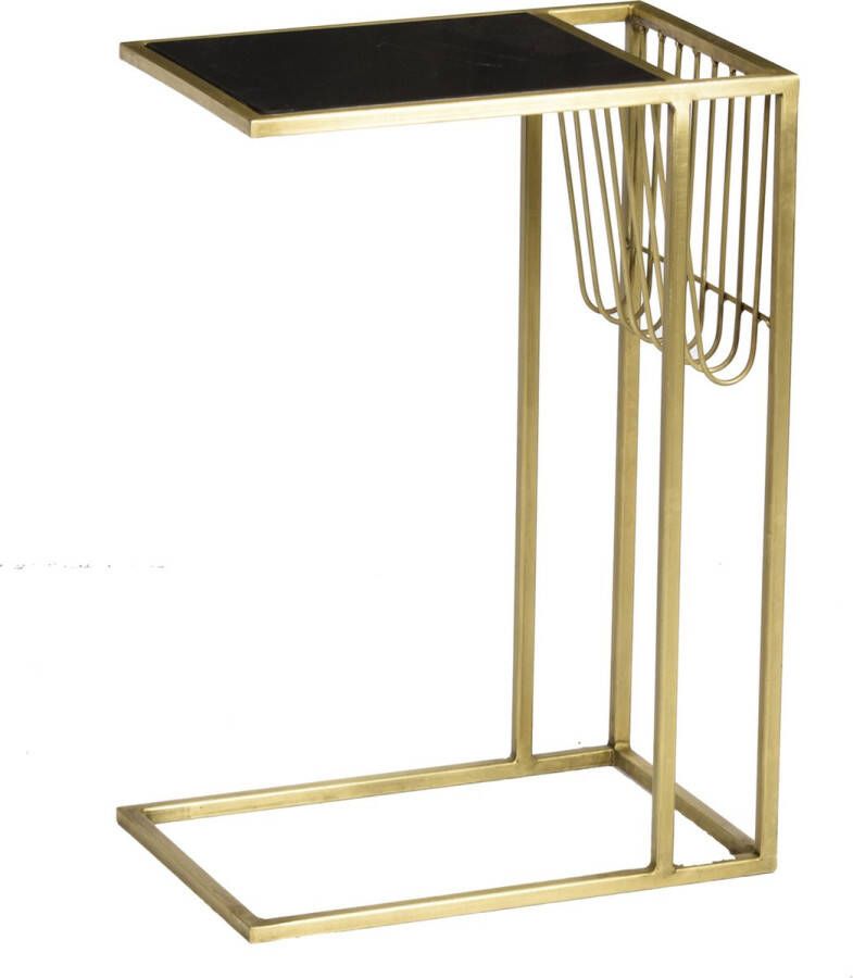 Livingfurn Bijzettafel Djura Zwart Brass Marmer 30x45x65