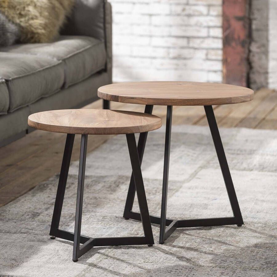 Giga Meubel Gm Bijzettafel Set Van 2 Rond Acacia Naturel Tafel Jinx