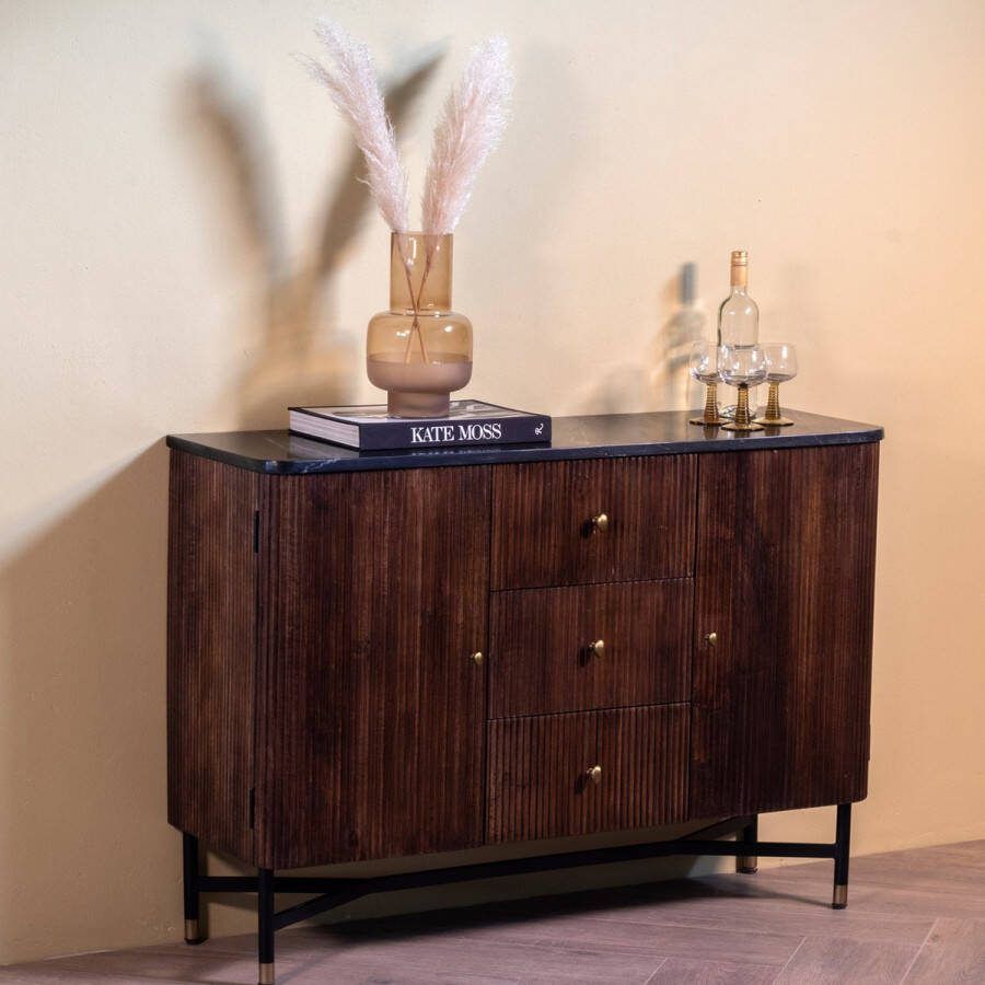 Giga Meubel Dressoir Bruin met Marmer Mangohout 3 Lades 2 Deuren Japandi