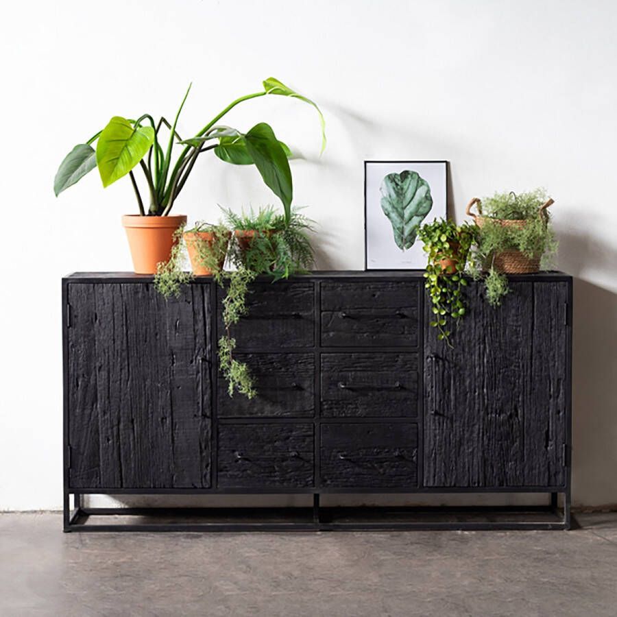 Giga Meubel Dressoir Zwart Hout Ijzer 180cm Dressoir Pure Black