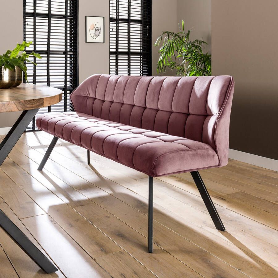 Giga Meubel Eetkamerbank Roze Velvet 81x180x58cm Eetkamerbank Raster