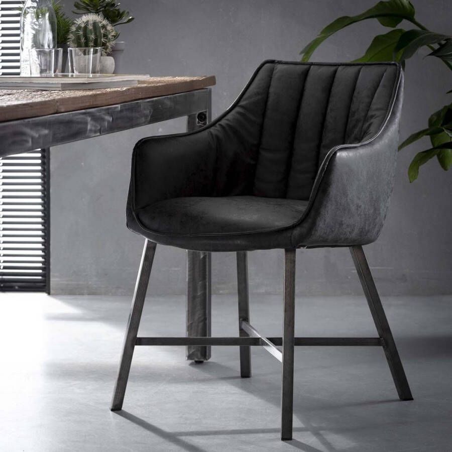 Giga Meubel Eetkamerfauteuil Zwart PU Eetkamerfauteuil Striped