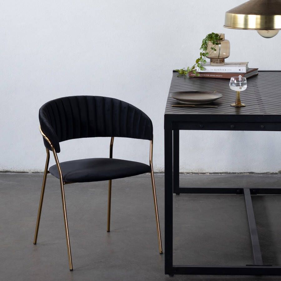 Giga Meubel Eetkamerstoel Velvet Zwart Gouden Onderstel Stoel Turin Luxe