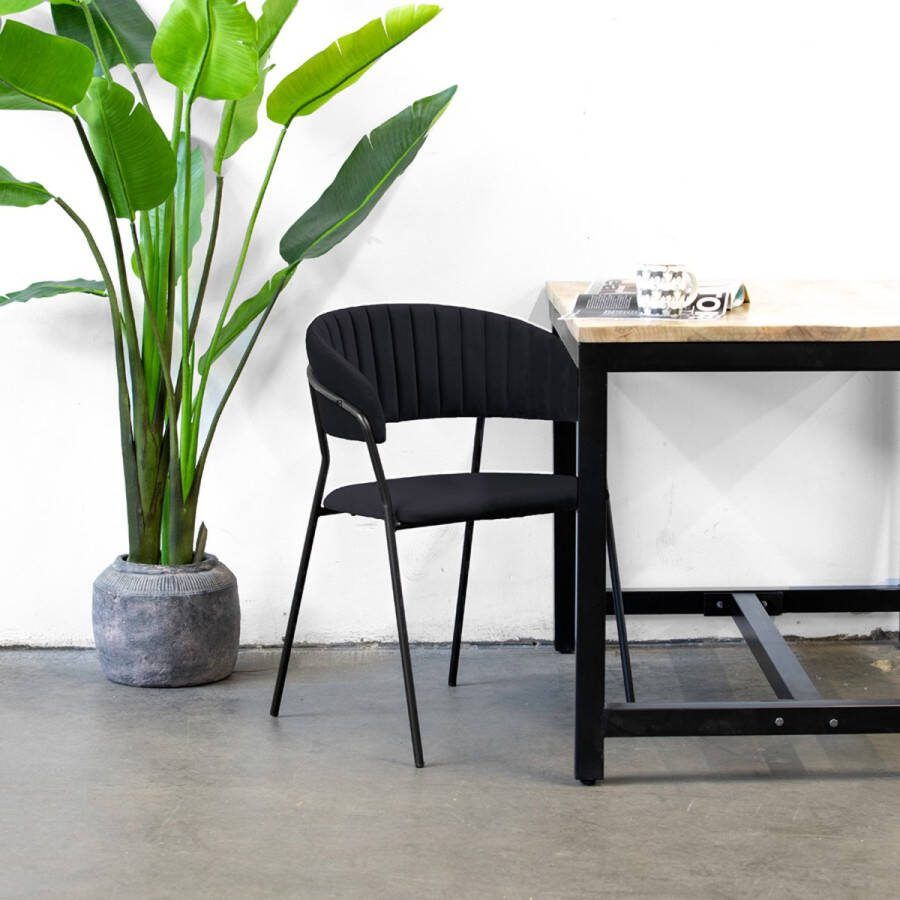 Giga Meubel Eetkamerstoel Zwart Velvet Stof & Metaal Zithoogte 48cm Stoel Turin Velvet Zwart