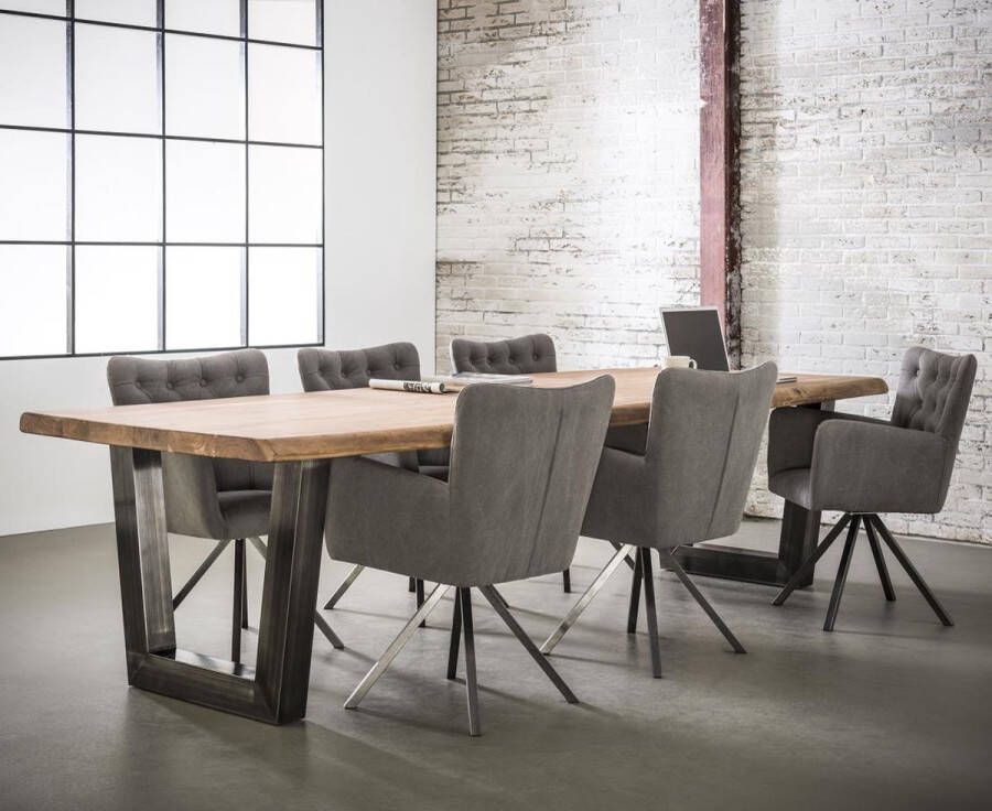 Giga Meubel Eetkamertafel Acaciahout 300cm Trapezevormig RVS Onderstel