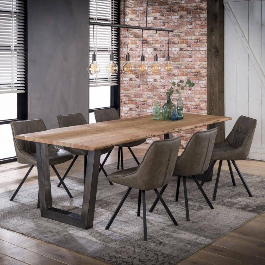 Giga Meubel Eetkamertafel Acaciahout Naturel Trapeziumpoten 240x100x77cm