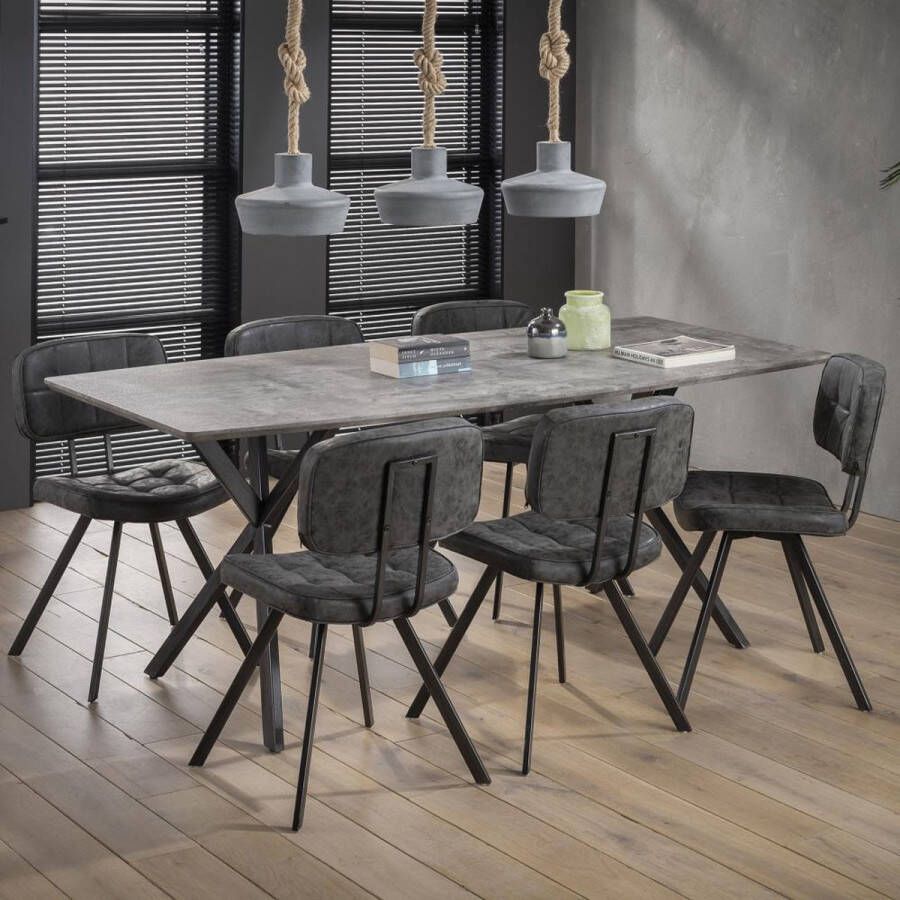 Giga Meubel Eetkamertafel Betonlook 190cm Stalen Onderstel Tafel Grijs