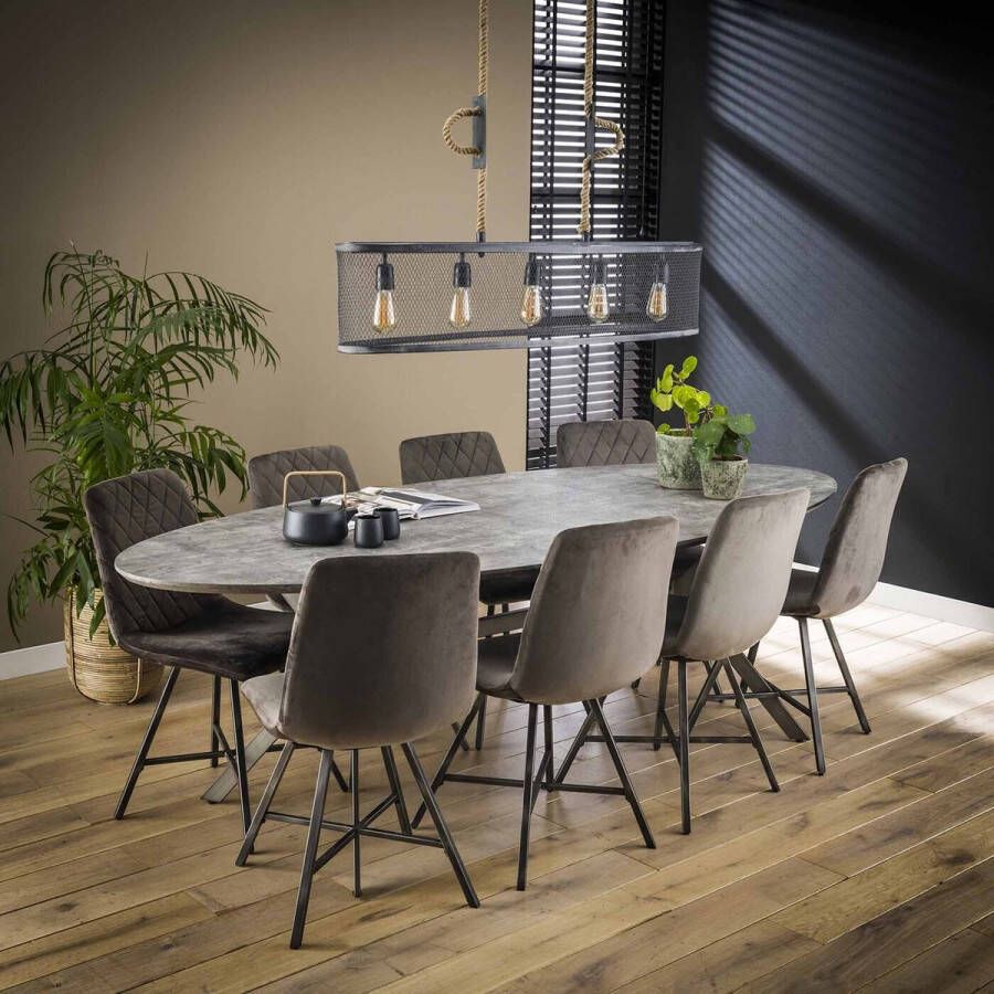 Giga Meubel Eetkamertafel Betonlook Grijs Ovaal 240cm Stalen Frame
