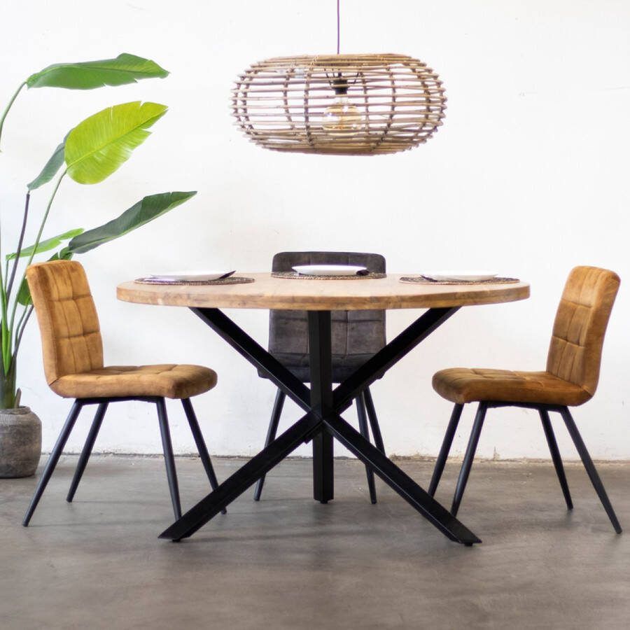 Giga Meubel Eettafel Rond Ø130cm Mangohout Metalen Onderstel
