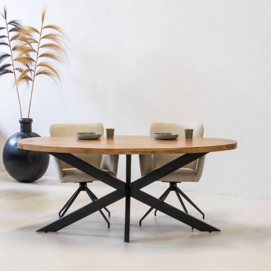 Giga Meubel Ovale Eettafel 200cm Mangohout & Metaal Eettafel Mansour - Foto 4