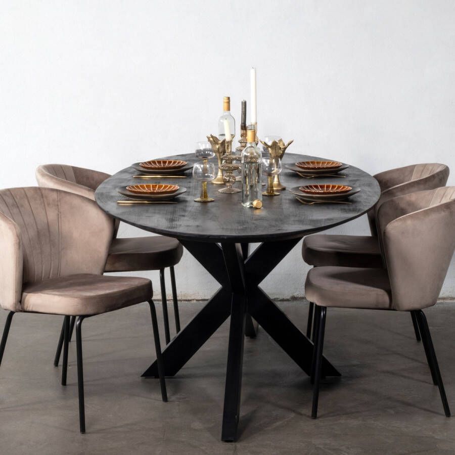 Giga Meubel Eettafel Ovaal Zwart 160cm Mangohout & Metaal Tafel Diamond