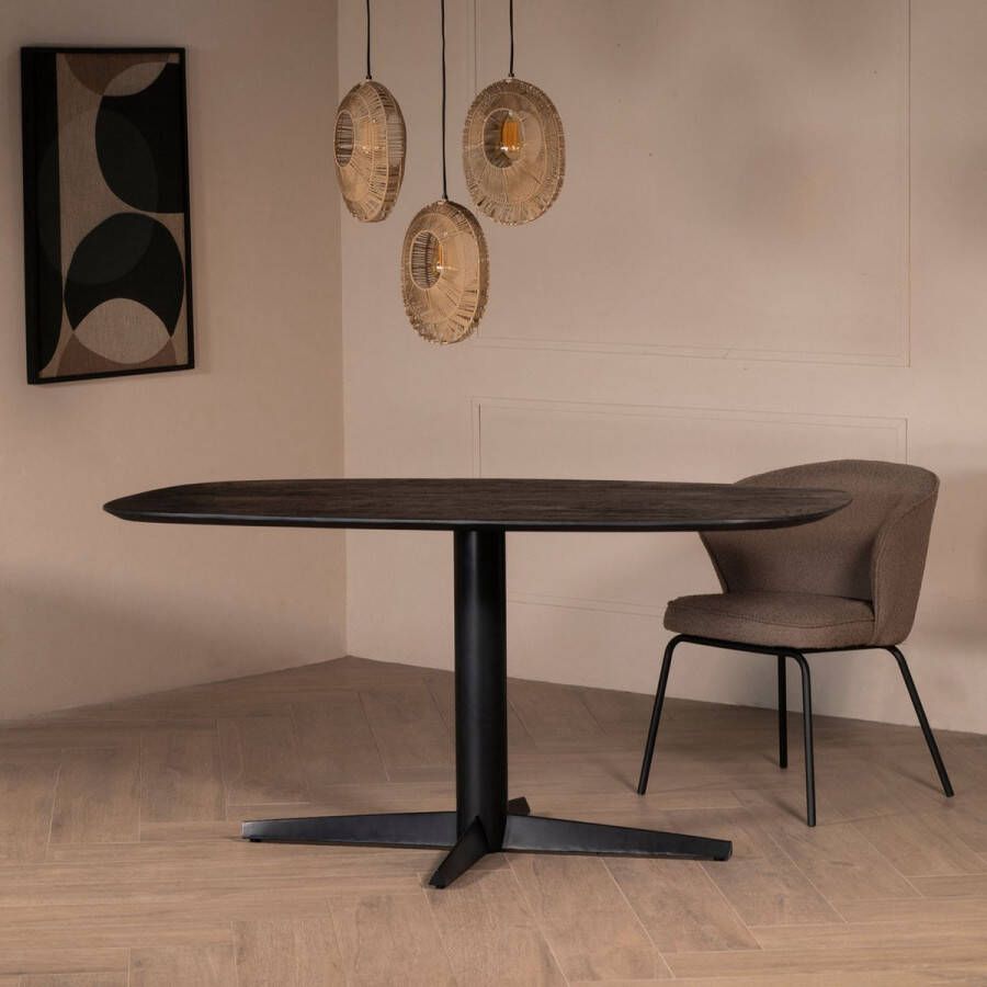 Giga Meubel Eettafel Ovaal Zwart 160cm Mangohout & Metaal Tafel Raoul Deens Ovaal