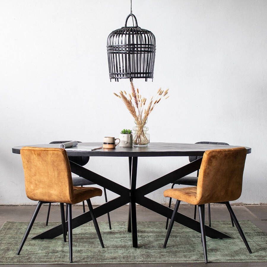 Giga Meubel Eettafel Ovaal Zwart Visgraat Mangohout 240cm Tafel Max