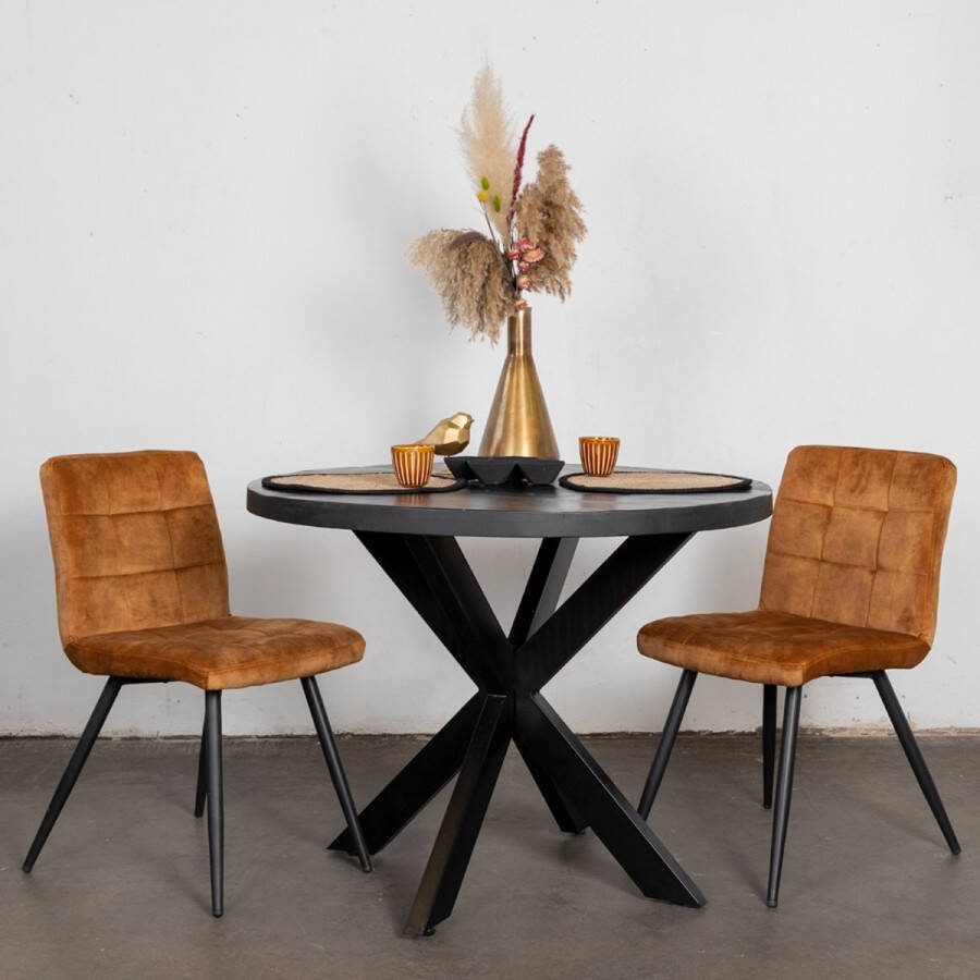 Giga Meubel Eettafel Rond Zwart Houten Blad Ijzeren Onderstel Ø100cm Eettafel Eljero