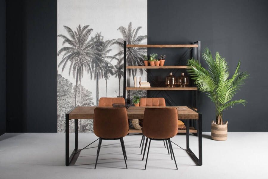 Livingfurn Industriële Eettafel Strong 200 x 100cm Mangohout en staal Zwart