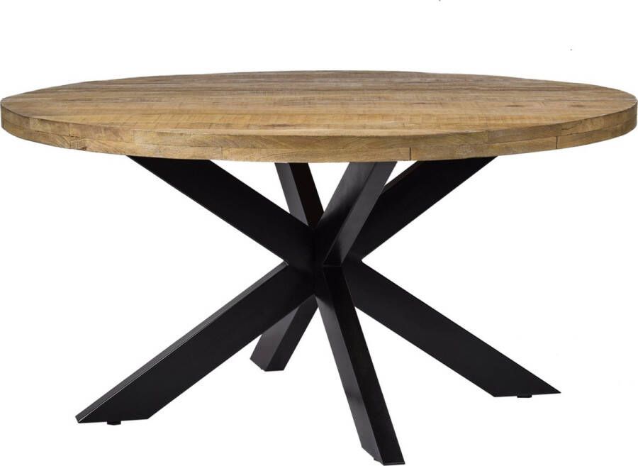 Livingfurn Eettafel Strong Rond Spider 120 cm Mangohout Gecoat Staal