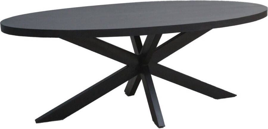 Livingfurn Ovale Eettafel Kala Spider Mangohout en staal 180 x 90cm zwart Ovaal