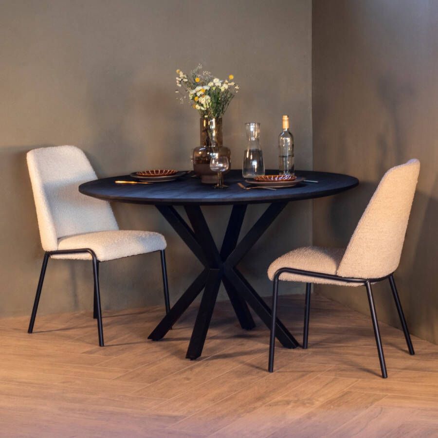 Giga Meubel Eettafel Zwart Rond Mangohout Ø130cm Tafel Lissabon
