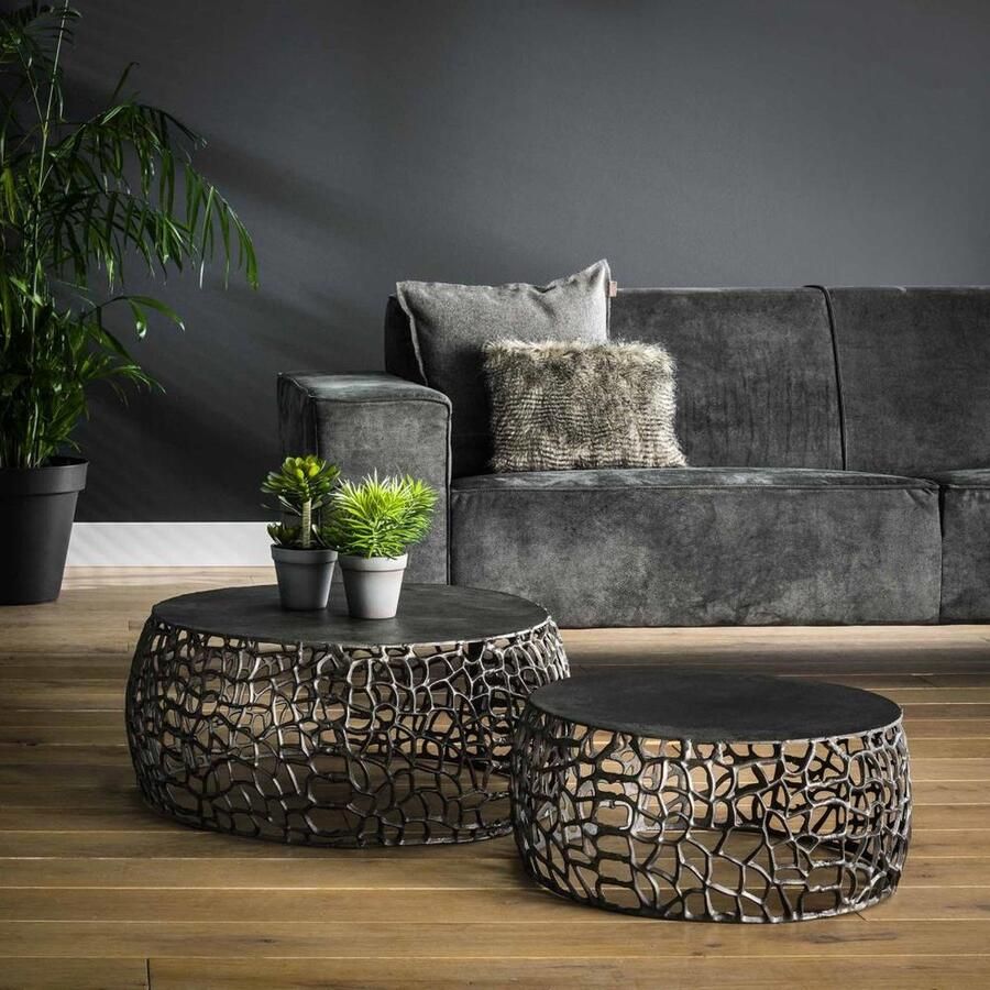 Giga Meubel Gm Salontafel Set Van 2 Rond Zandgegoten Tafel Maze