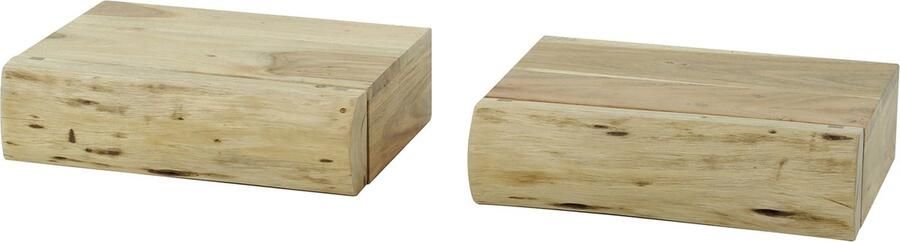Giga Meubel Zwevend Nachtkastje Tree XS Set van 2 Acaciahout Naturel 1 Lade