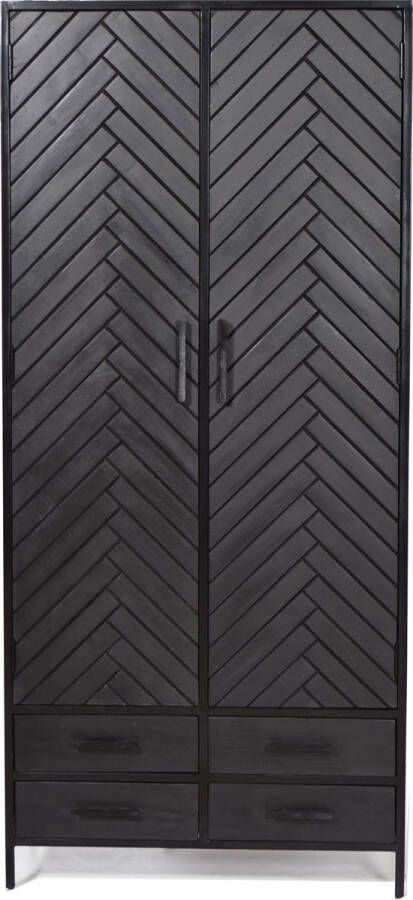 Livingfurn Kabinetkast York 2 lade 90cm Mangohout Gecoat Staal