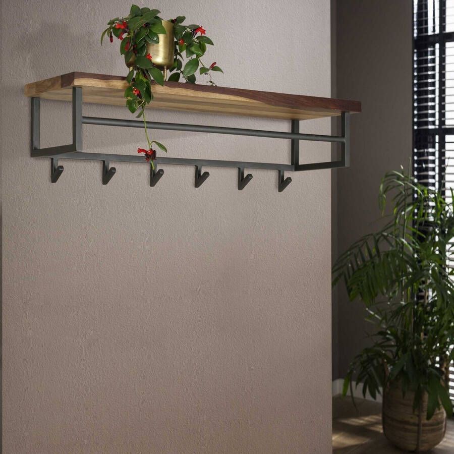 Giga Meubel Kapstok 6 Haken met Hoedenplank 30x100x27cm Metaal & Hout