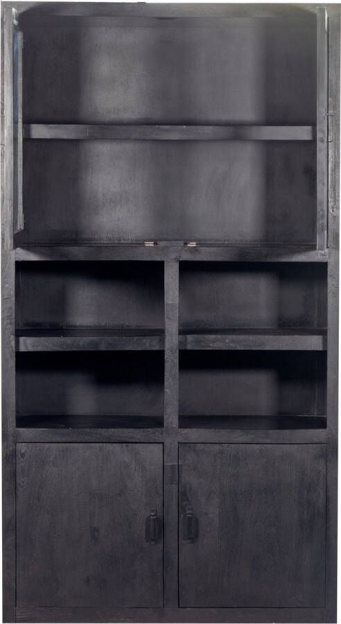 Giga Meubel Kast Zwart Met Glazen Deuren Mangohout 120x45x220cm Kast Xander