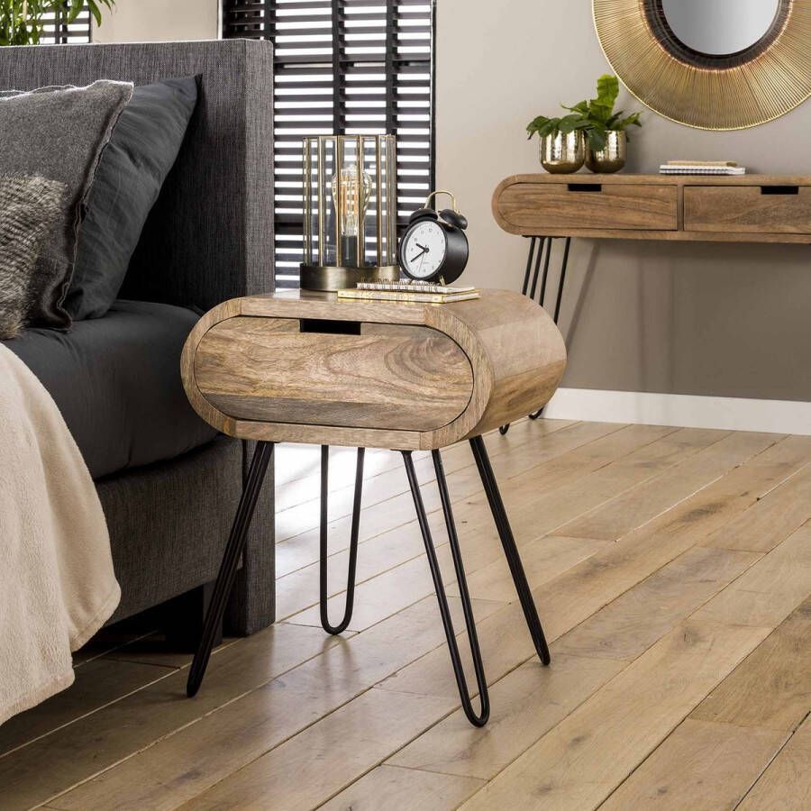 Giga Meubel Gm Nachtkastje Massief Mangohout Zand 50cm 1 Lade