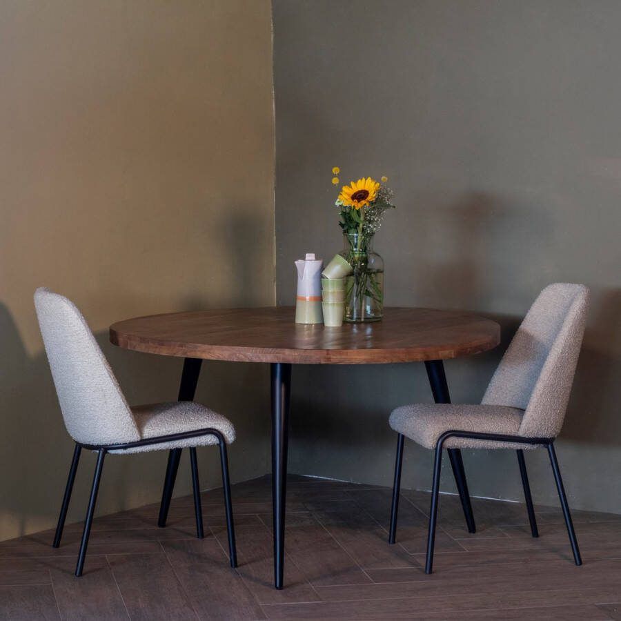 Giga Meubel Ronde Eettafel ⌀130cm Dikte Blad 5cm Zwart & Bruin Metaal & Hout Hoogte 80cm Eettafel Buck Rond 130cm