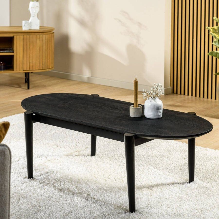 Giga Meubel Salontafel Ovaal Zwart Mangohout 120x60x40cm Salontafel Elio