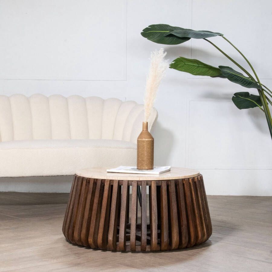 Giga Meubel Salontafel Rond Travertin Bruin Ø70cm Salontafel Elisa