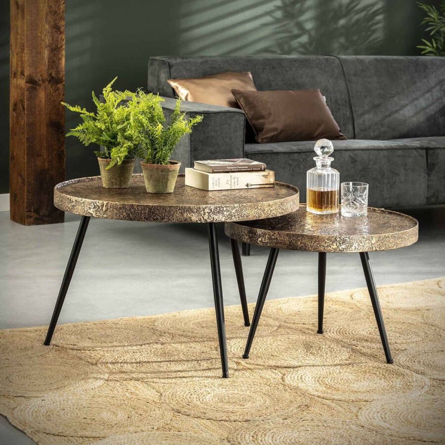 Giga Meubel Salontafel Set van 2 Rond Metallic Antiek Brons