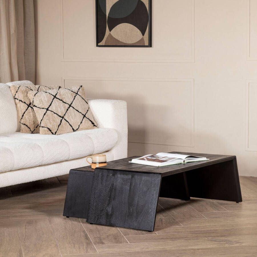 Giga Meubel Salontafel Zwart Set van 2 Mangohout 115x50x34cm