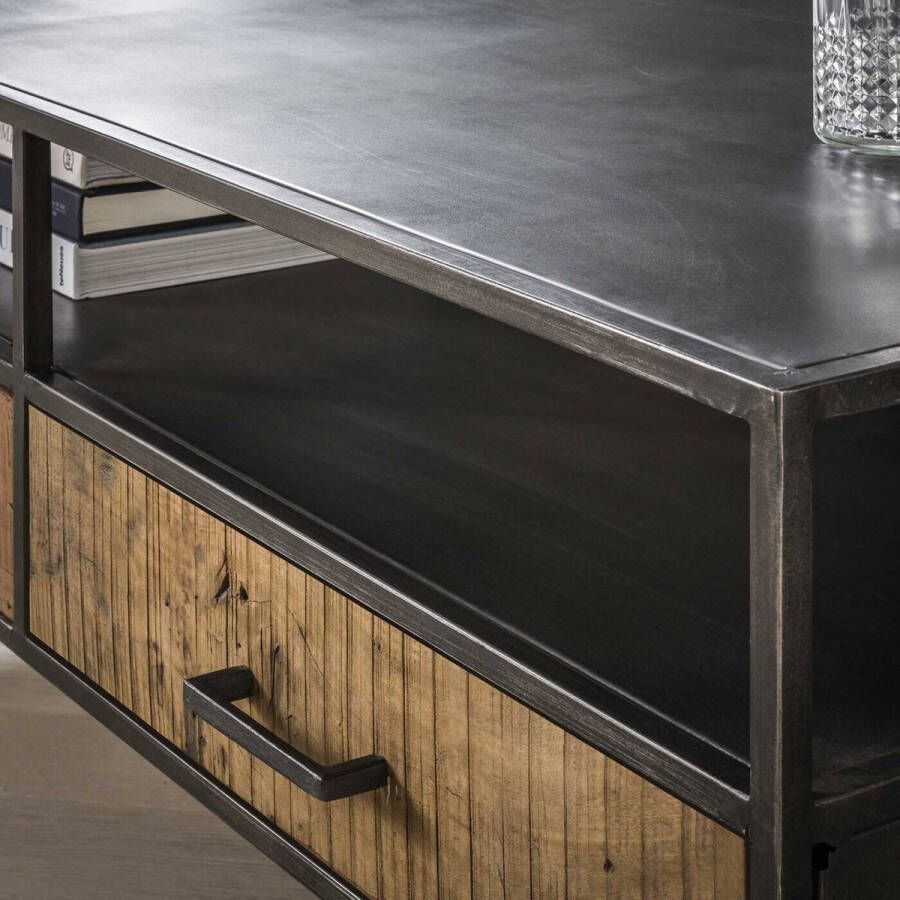 Giga Meubel Salontafel Zwart Metaal 2 Laden Robuust Hardhout Tafel Blend