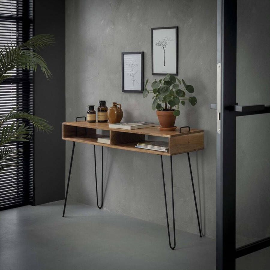Giga Meubel Sidetable Acaciahout Metalen Onderstel 115x76cm Tafel Quadro