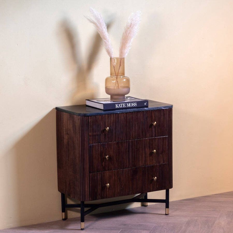Giga Meubel Sidetable Bruin met Marmer Mangohout 6 Lades Japandi