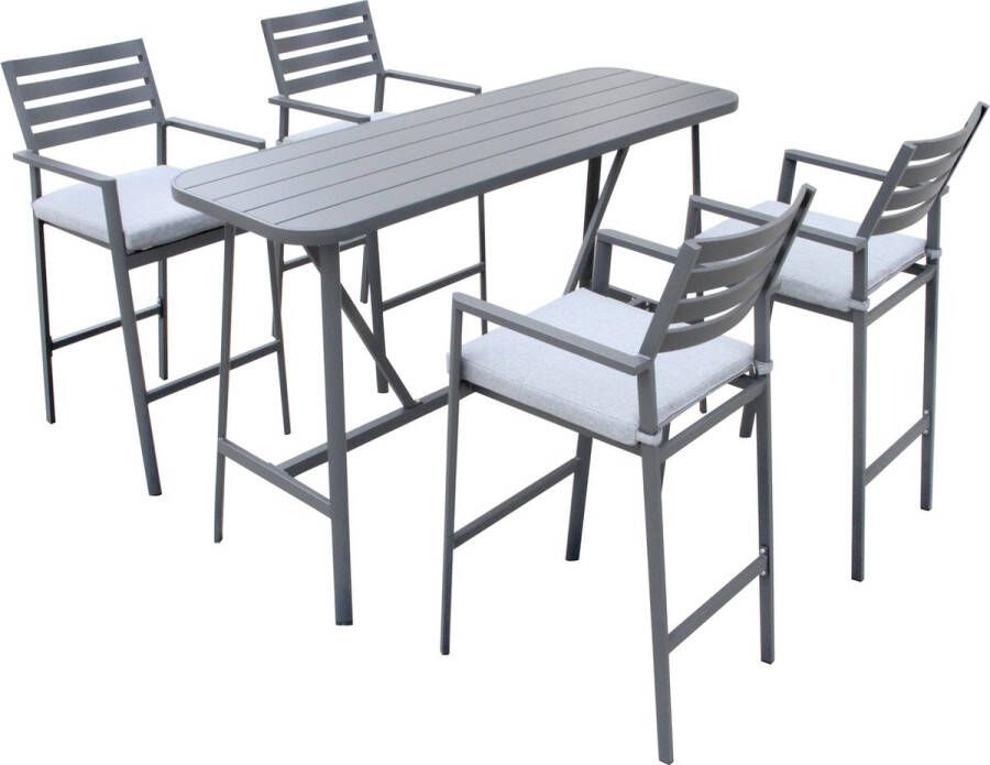 Giga Meubel Tuinbarset Aluminium Antraciet 5-Delig 4 Barstoelen & 1 Tafel Set Flynn