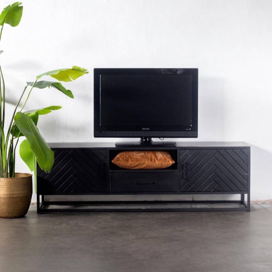 Giga Meubel Tv Meubel Zwart Visgraat Mangohout 165cm Kast Isa
