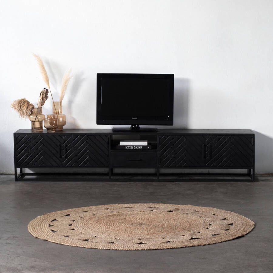 Giga Meubel Tv Meubel Zwart Visgraat Mangohout 250cm Kast Isa
