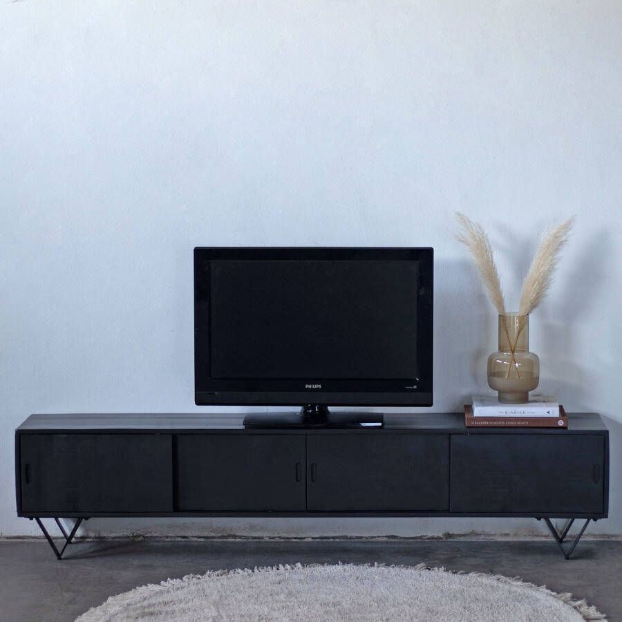 Giga Meubel Tv-meubel Zwart Mangohout 200 cm Tv-meubel Ubud